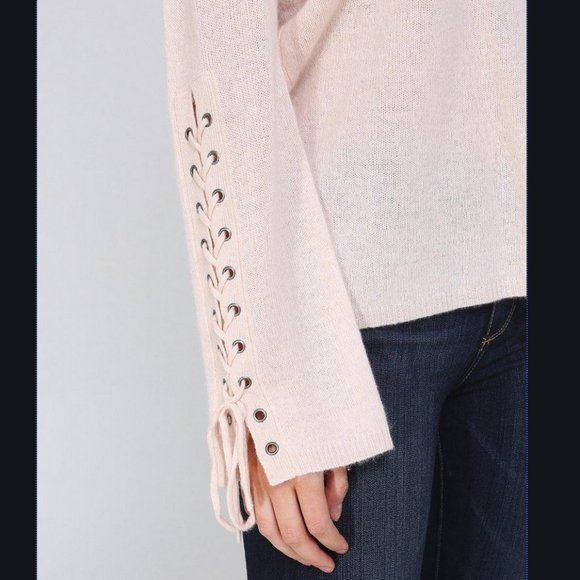 NWT 360 cashmere v neck lace up sleeves sweater - Picture 4 of 7